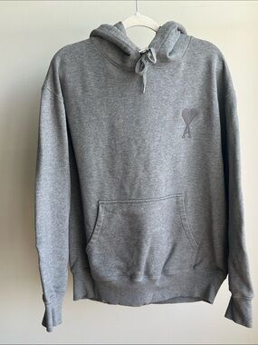 Ami Alexandre Mattiussi Gray Pullover Hoodie with Heart Logo